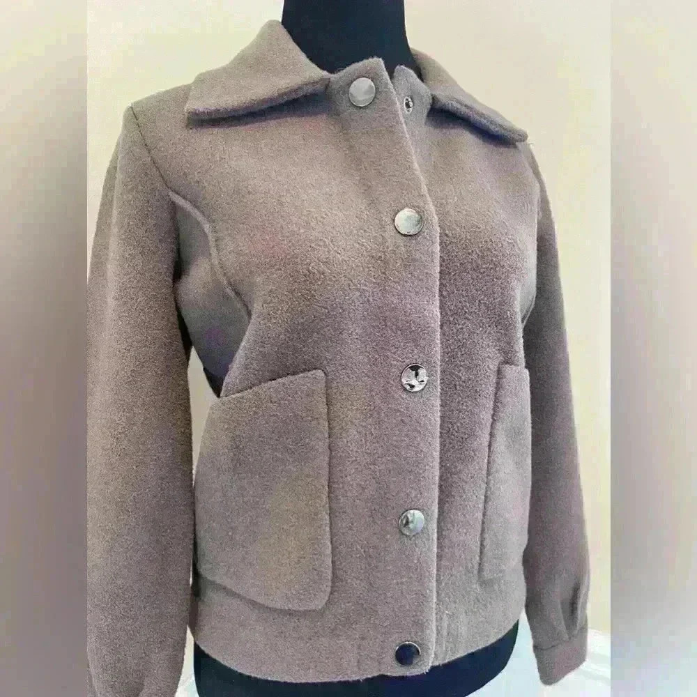 NWT | Women’s Magaschoni Textured Shirt Jacket | Size XS Truffle - Picture 3 of 10